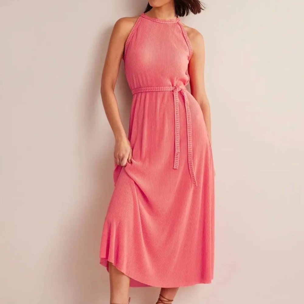 NWT Boden Coral Plisse Belted Maxi Dress